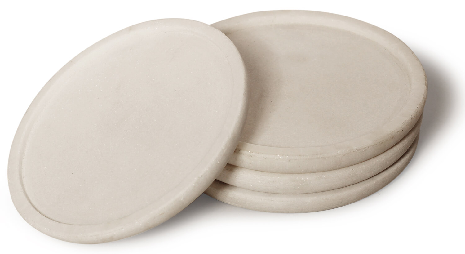 ArtistryBazaar 4" Natural White Stone Drink Coasters Set of 4 Beverage with Brass Inlay Stripes Marble Round Heavy Duty Bar Coaster